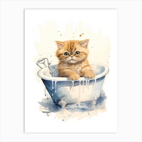 Exotic Shorthair Cat In Bathtub Botanical Bathroom 2 Art Print