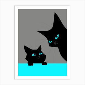 Black Cats (Blue) Art Print