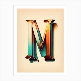 M, Letter, Alphabet Retro Drawing 2 Art Print