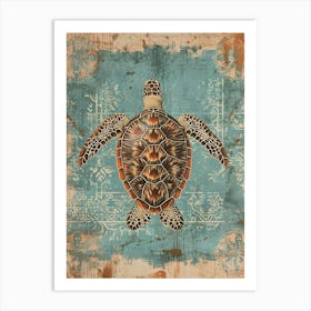 Chalk Blue & Brown Sea Turtle Collage 2 Art Print