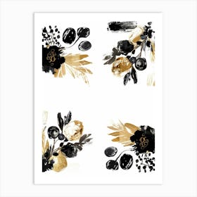 Black And Gold Floral Painting 3 Art Print