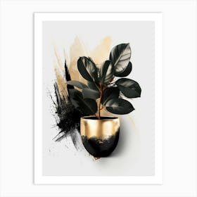 Gold And Black Plant 3 Art Print