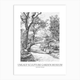 Umlauf Sculpture Garden Museum Austin Texas Black And White Drawing 1 Poster Art Print
