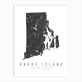 Rhode Island Mono Black And White Modern Minimal Street Map Art Print