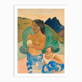 Two Tahitian Women In A Landscape, Paul Gauguin Art Print