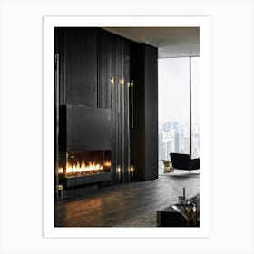 Modern Living Room With Fireplace Art Print