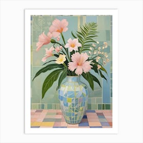 Tropical Flowers In A Mosaic Vase Art Print