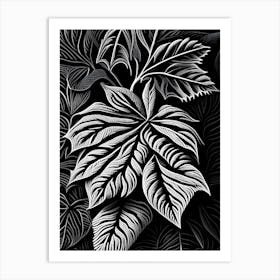 Raspberry Leaf Linocut 2 Art Print