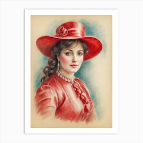 Victorian Lady In Red Hat Art Print