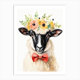 Baby Blacknose Sheep Flower Crown Bowties Animal Nursery Wall Art Print (4) Art Print