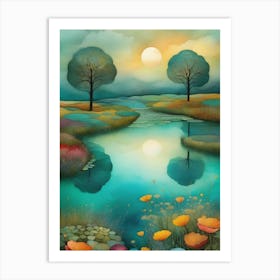 Sunset Over The River 2 Art Print