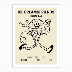 Ice Cream And Friends Social Club Retro Cartoon Food Kitchen Art Print