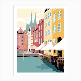 Aarhus, Denmark, Flat Pastels Tones Illustration 1 Art Print