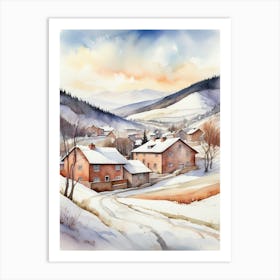 Watercolor Winter Village Art Print