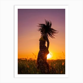 African Woman Captures The Essence Of Joy Bathed In The Warm Glow Of A Summer Sunset Her Silhouett (1) Art Print