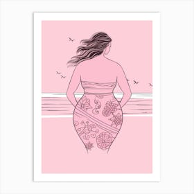 Body Positivity Line Drawing Pink Beach 2 Art Print