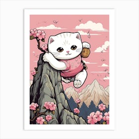 Kawaii Cat Drawings Rock Climbing 4 Art Print