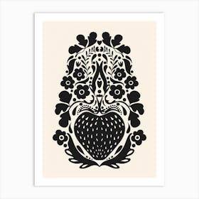 Strawberry Folk Art Print Berry Print Scandinavian Art Print Norwegian Wall Art Neutral Wall Art Modern Scandinavian Print Black Beige Art Print