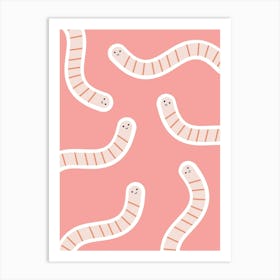 Worms On Pink Background Art Print