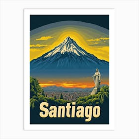 Aihrgdesign A Retro Travel Poster For Santiago 2 Art Print