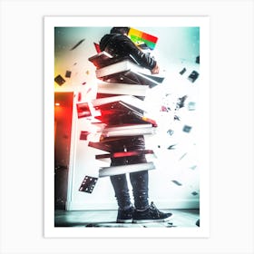 Man With A Stack Of Books Art Print