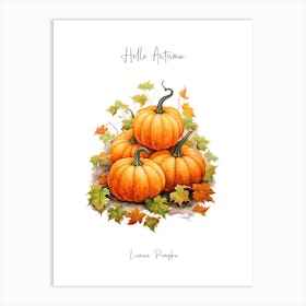 Hello Autumn Lumina Pumpkin Watercolour Illustration 2 Art Print