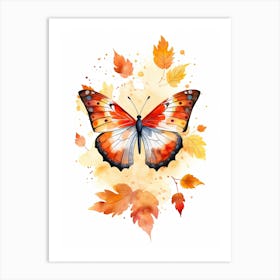 A Butterfly Watercolour In Autumn Colours 0 Art Print