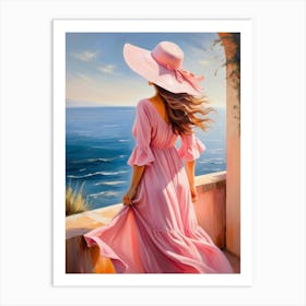 Woman in summer dress looking at the sea 4 Art Print