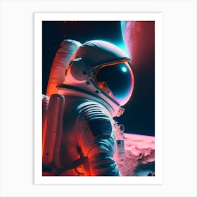 Astronaut In Spacesuit On The Moon Neon Nights 1 (2) Art Print