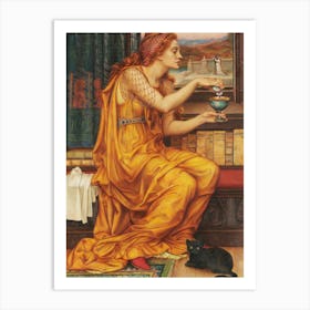 The Love Potion 1908 by Evelyn de Morgan (1855-1919) Remastered in HD Medieval Style Pre-Raphaelite- The Model was Jane Morris - A Witch Pours a Love Potion Whilst a Black Cat Familiar Rests at Her Feet - Sorceress Witchcraft Pagan Wicca Tarot Zodiac Famous Ancient Vintage Art Print