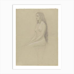 Seated Female Nude With Long Loose Hair To The Left, Gustav Klimt Art Print