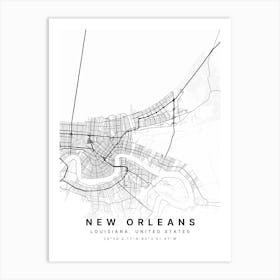 New Orleans Louisiana USA White Map Poster