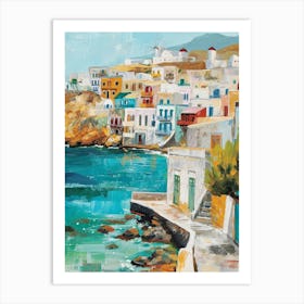 Mykonos Coast Kitsch Brushstrokes  4 Art Print