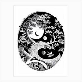 Black And White Yin and Yang 1, Linocut Art Print