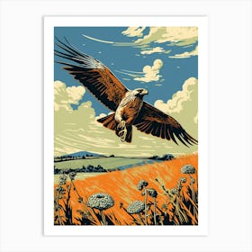 Vintage Bird Linocut Harrier 3 Art Print