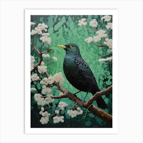 Ohara Koson Inspired Bird Painting Blackbird 1 Art Print