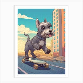 Miniature Schnauzer Dog Skateboarding Illustration 4 Art Print