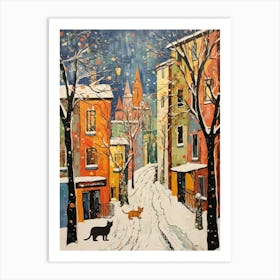 Cat In The Streets Of Budapest   Hungary With Snow 2 Art Print