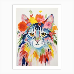 Norwegian Forest Cat With A Flower Crown Painting Matisse Style 3 Art Print