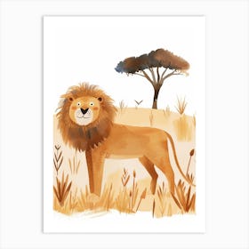 African Lion Hunting In The Savannah Clipart 3 Art Print