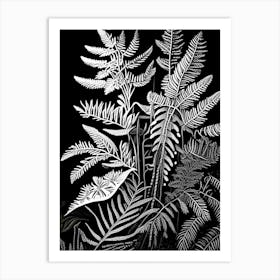 Northern Lady Fern Wildflower Linocut Art Print