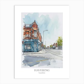 Havering London Borough   Street Watercolour 8 Poster Art Print