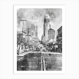 Sixth Street Austin Texas Black And White Watercolour 1 Art Print