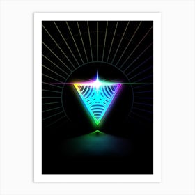 Neon Geometric Glyph in Candy Blue and Pink with Rainbow Sparkle on Black n.0163 Art Print