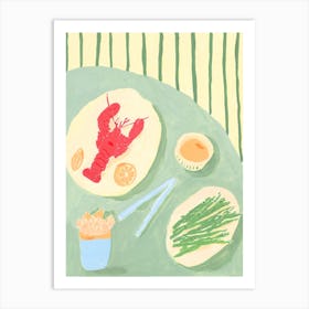 Lobster, Asparagus, and Fries Art Print