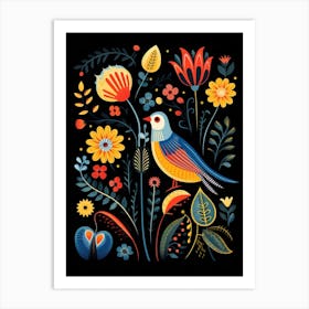 Folk Bird Illustration Finch 3 Art Print