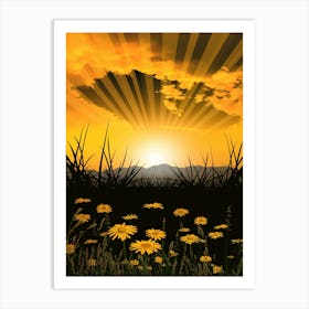 Sunset With Daisies Art Print