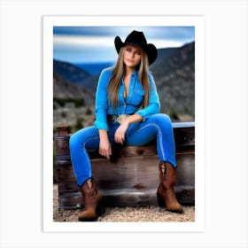 Blue Cowgirl Art Print