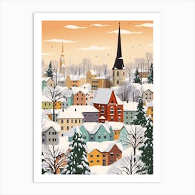 Retro Winter Illustration Tallinn Estonia 2 Art Print