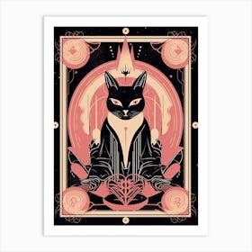 The Magician Tarot Card, Black Cat In Pink 3 Art Print